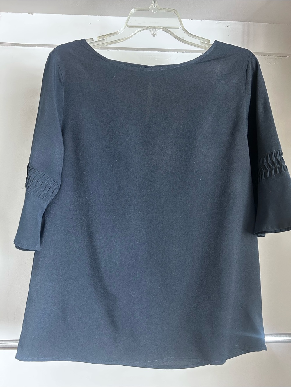 Banana Republic Navy Boatneck Blouse with Smocked Sleeve Detail